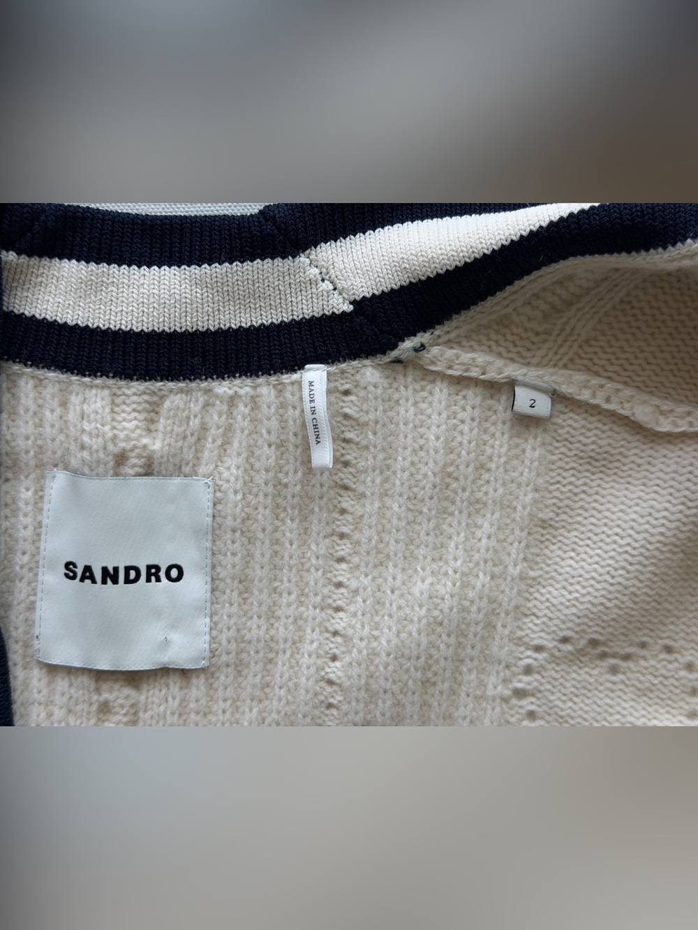 Sandro Erwan Long Cardigan-Coat with Pointelle Knit Size 2 - Picture 12 of 16